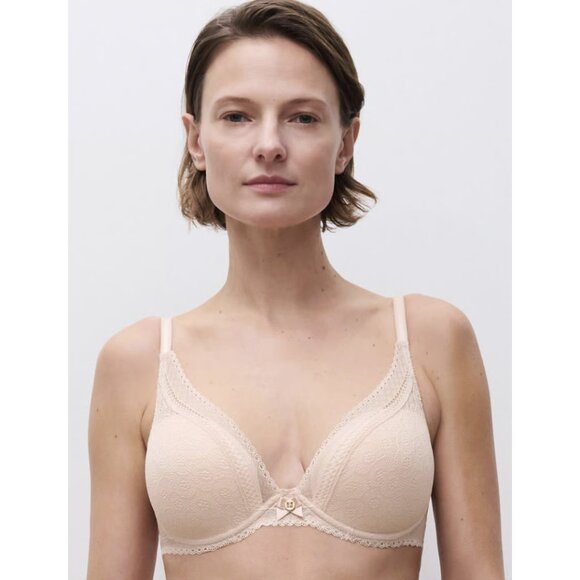 CHANTELLE Festivité Lace Plunge Bra in Nude Blush - Size 36DD - Picture 1 of 12